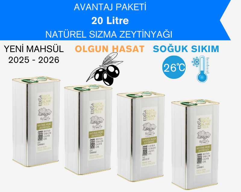 Soğuk Sıkım Natürel Sızma Zeytinyağı 20 Litre Teneke Ambalaj (Filtreli)