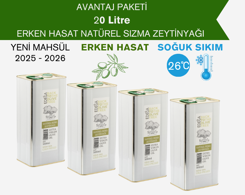 Erken Hasat Natürel Sızma Zeytinyağı 20 Litre Teneke Ambalaj (Filtreli)