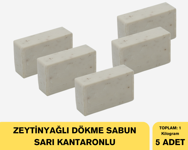 %100 Doğal Geleneksel Sarı Kantaronlu Zeytinyağı Sabunu - 5 Adet