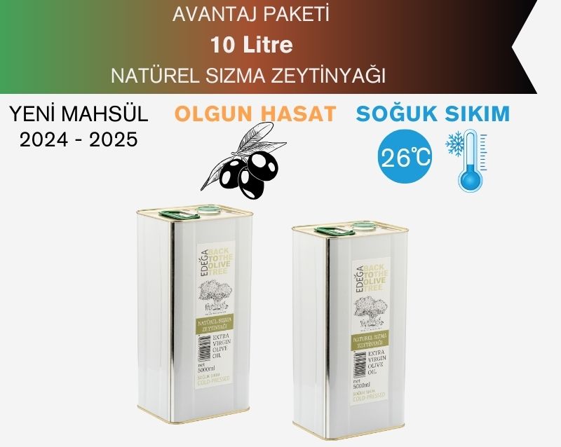 Soğuk Sıkım Natürel Sızma Zeytinyağı 10 Litre Teneke Ambalaj (Filtreli)