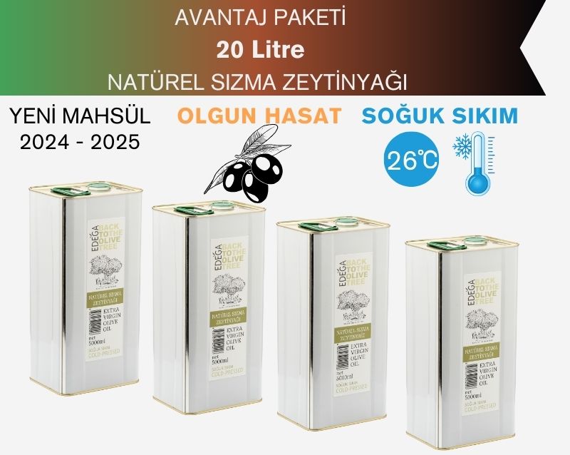 Soğuk Sıkım Natürel Sızma Zeytinyağı 20 Litre Teneke Ambalaj (Filtreli)